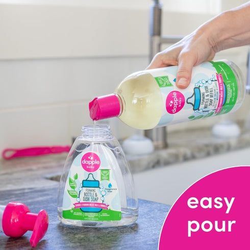 (2 Pack) 30 oz Dapple Baby Fragrance-Free Foaming Bottle & Dish Soap Refill - fl - Plant-Powered Cleaner for Baby