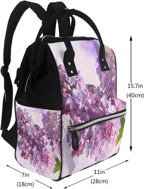 FHEDVBN Backpack Mummy Backpacks Daypack Lilac Flowers Diaper Bag for Women Multifunction Waterproof for Mom Dad, Large