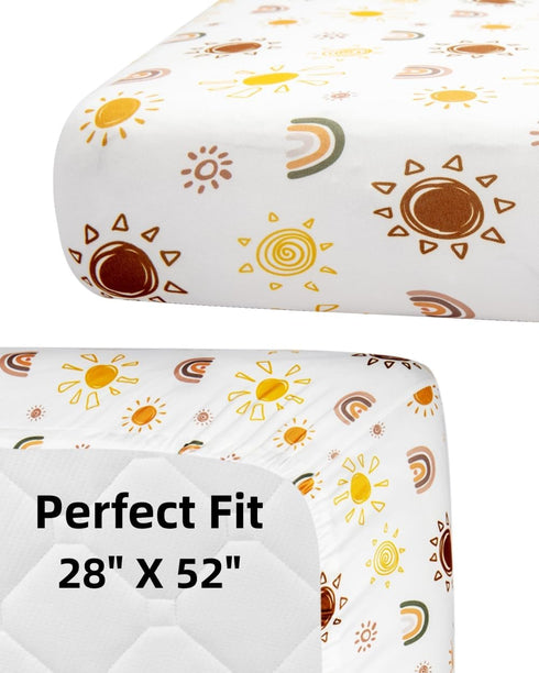 Jola's House 4 Pack Crib Sheets Boho Nursery Sheets Sunshine and Rainbow Desdign Neutral Unisex Fitted Baby Standard
