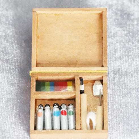 jojofuny Doll House Accessory Painting Tool Set, Wooden Easel Dollhouse Furniture Decoration