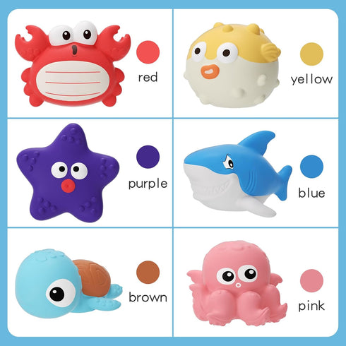 XAWACAH 6-12-18 6 Set 1 (6 Pack) Bath Toys for Toddlers Month, Bathtub Toys with Baby Bath Animals, No-Hole Design