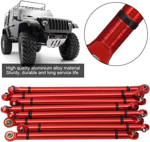 VGEBY 8Pcs Lightweight Aluminium Alloy RC Link Rod Kit, 1:10 Scale Pull Rod for Aixal SCX10 1/10 RC Car (Red)