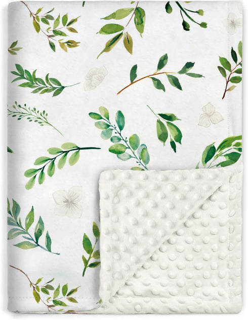 BORITAR Floral Leaf Baby Blanket - Super Soft Double Layer Minky with Dotted Backing, 30 x 40 Inch for Nursery