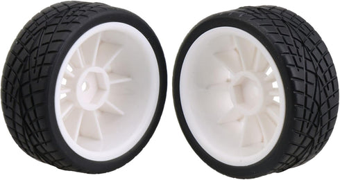 Mxfans 12mm Hex White Plastic 10-Spoke Wheel Rims & Black Fish Pattern Rubber Tires for RC 1:10 On Road Racing Car Pack of 4
