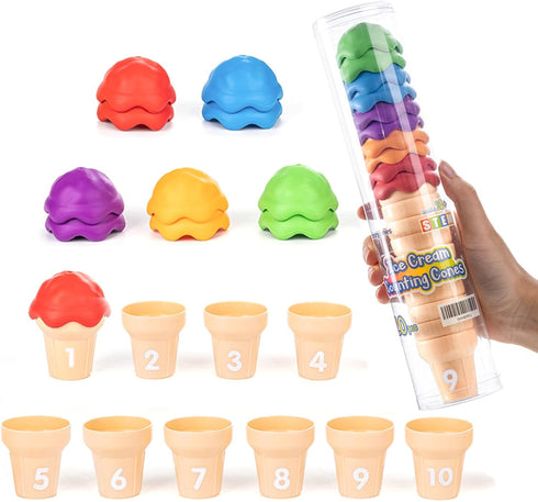 Ice Cream Counting Cones 1-10 Number Matching Toy for Toddlers 10 Cones