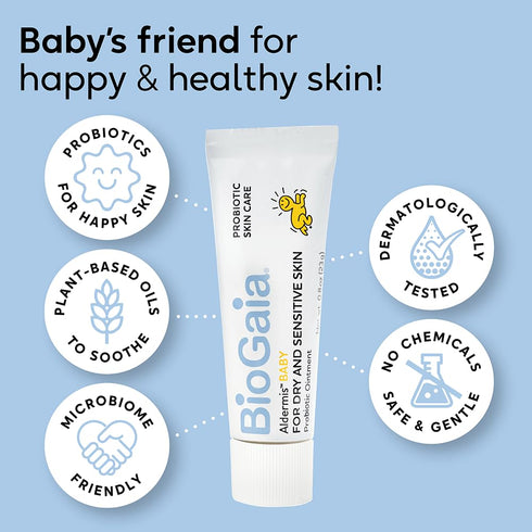 BioGaia Aldermis Baby Probiotic Ointment, Soothes Dry & Irritated Skin, Microbiome-Friendly with Plant-Based Oils, 0.8oz