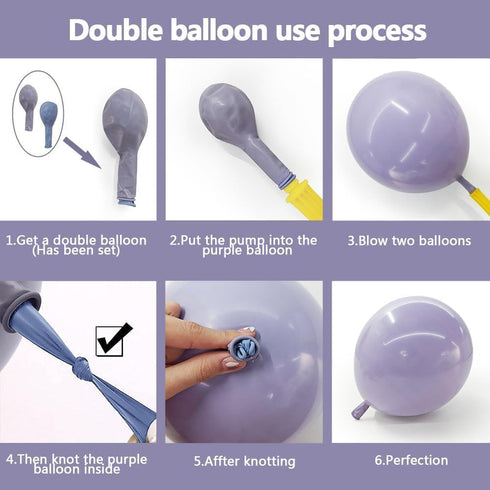 Pastel Purple White Balloon Arch Double Stuffed, Light Lavender Pearl Balloon Garland Kit with Metallic Lilac Silver