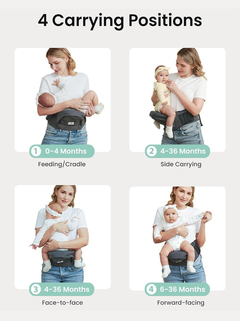 50 lbs, Baby Hip Seat Carrier, GROWNSY Ergonomic Hip Seat Baby Carrier with Multiple Pockets, Adjustable Extended