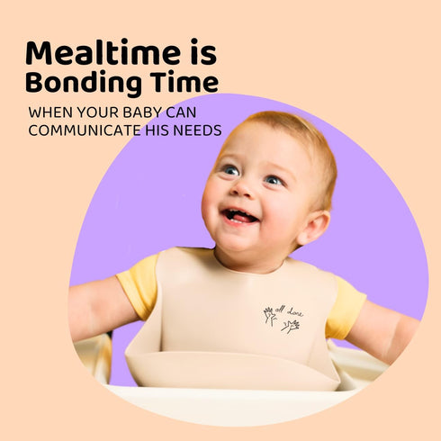 6-36 APLAINR Baby Sign Language Bib, Silicone Baby Bibs, ASL Graphics, Food Catcher, Adjustable, Waterproof, Soft