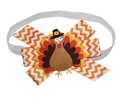 WD2U Baby Girls 4.5" Thanksgiving Hair Bow on Stretch Headband, Pilgrim Tom Turkey