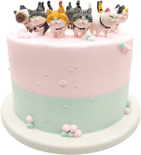 9 Pcs Cute Miniature Cat Figure Toys, Animal Characters Collection Playset, Cake Topper, Plant Decoration