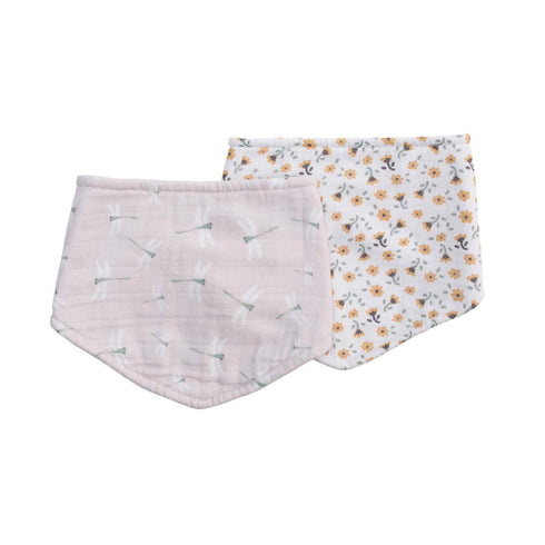 lulujo Soft Cotton Baby Bib, 2 Pack, Vintage Floral/Dragonfly