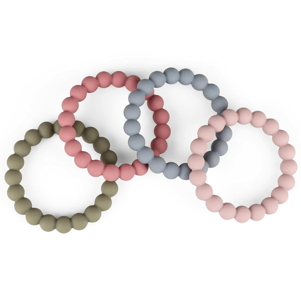 Baby Teether Rings, 100% Silicone Bracelets for 3m+ Babies, BPA Free & Phthalate Free - Includes 4 Neutral Rings