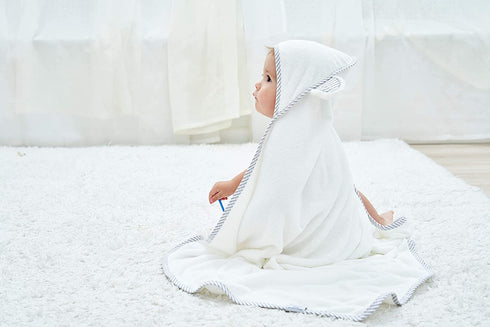 HIPHOP PANDA Hooded Towel, Rayon Bamboo Bath Towel with Bear Ears for Newborn, Infant, White, 30 x 30 Inch