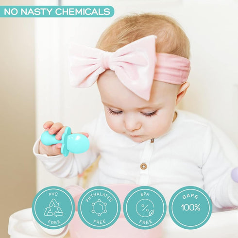 Grabease Baby Spoons - Toddler Utensils, BPA-Free & Phthalate-Free, 2 Sets in Teal and Gray