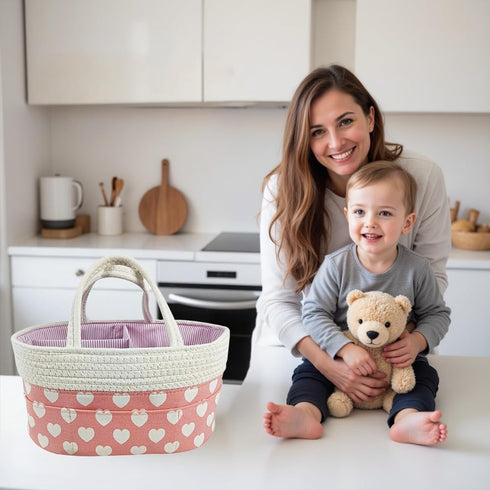 Pink Diaper Caddy Organizer for Baby Girl-Large Portable Diaper Caddy Basket for Changing Table-Diaper Organizer