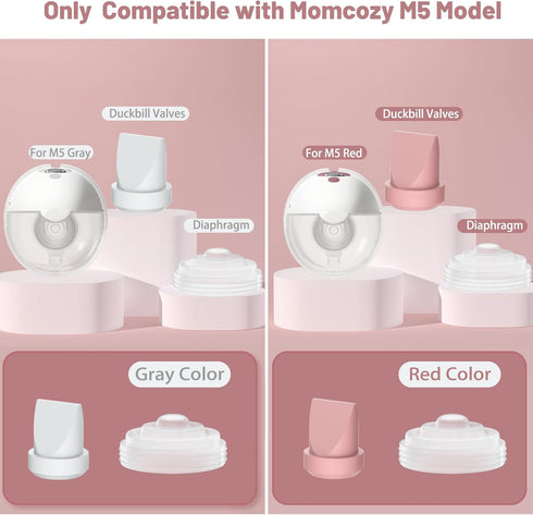 Wevedk 4 Pack M5 2ps 2pcs Momcozy M5 Momcozy Pump Parts, Red Duckbill Valves and Silicone Diaphragm Compatible