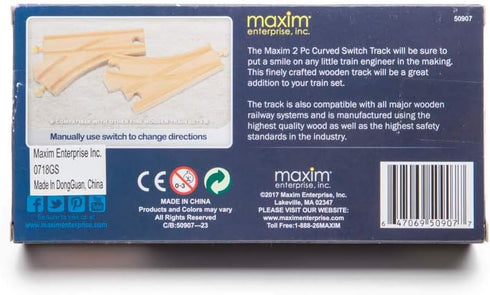 2Pcs Maxim Enterprise, inc. Wooden Curved Switch Tracks, Compatible with Thomas & Friends, Brio, Major Brand Wooden