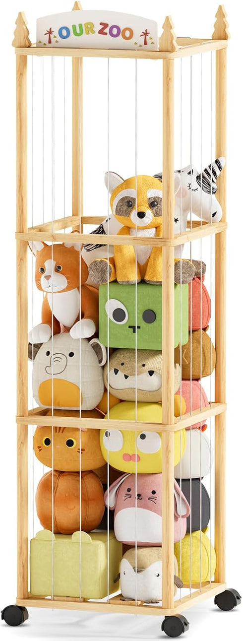 54" Stuffed Animals Storage with Wheels, Rolling Toy Organizer, Stuffed Animal Zoo Storage, Space Save Plushie Holder