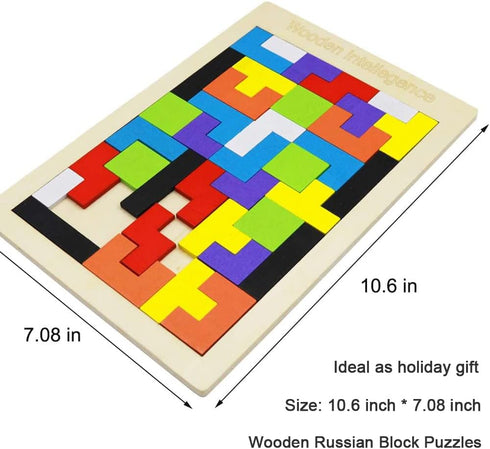 2 Pack Wooden Russian Blocks Puzzle + Hexagon Puzzles, Intelligence Brain Teasers Toy for Kids & Adults