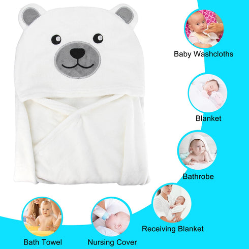 Ultra Soft Hooded Baby Bath Towel - White Bear Design for Newborns