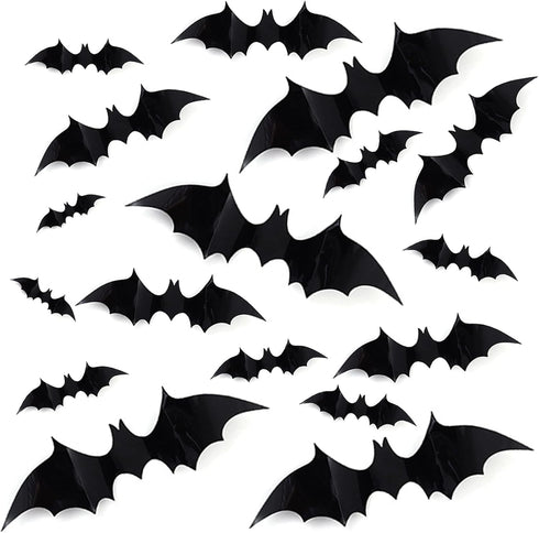 28pcs DIY Halloween Party Supplies PVC 3D Decorative Scary Bats Wall Decal Sticker - Black Halloween Eve Decor