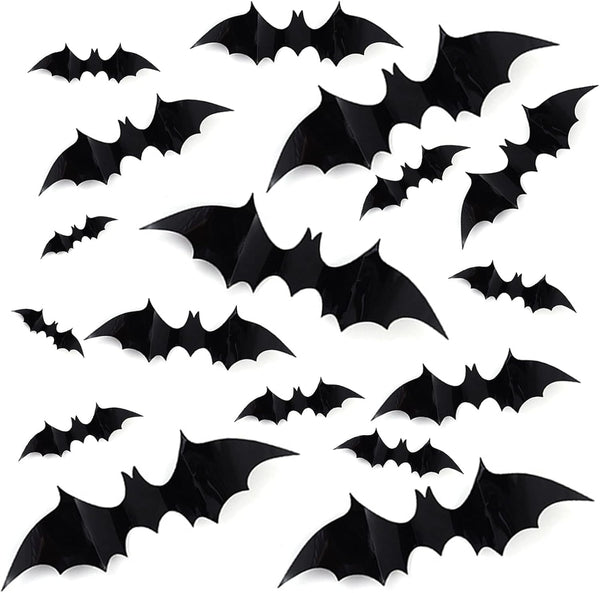 28pcs DIY Halloween Party Supplies PVC 3D Decorative Scary Bats Wall Decal Sticker - Black Halloween Eve Decor