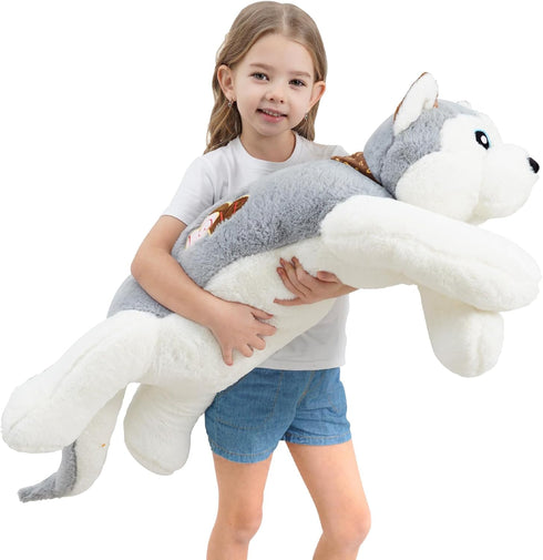 39.3 Inch Jumbo Husky Stuffed Animal, Giant Wolf Dog Plush Toy, Soft Kawaii Puppy Pillow, Gift for Kids
