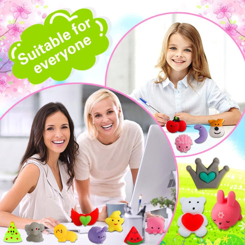 100 Pack 4- 8 8-12 Squishies Toys, Tiny Mochi Squishy Fidget Toys Random Bulk Party Favors for Kids Goodie Bag Pinata