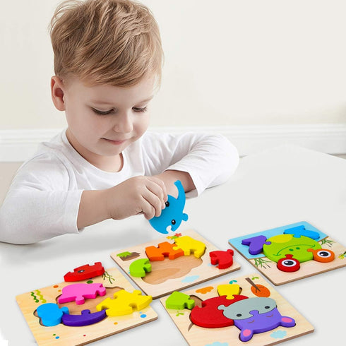 Wooden Vehicle Puzzles for 1-3 Years Old Boys Girls by SKYFIELD, Toddler Educational Developmental Toys