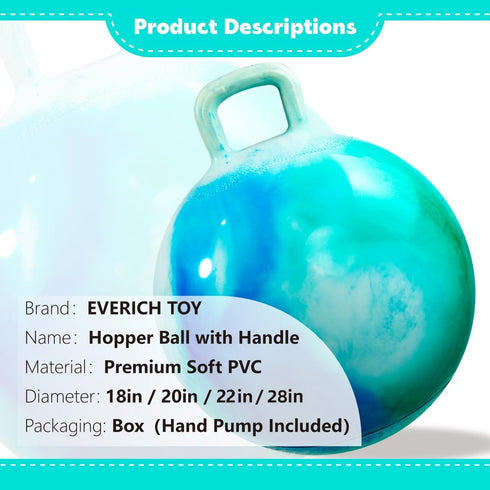 16+, 28 Hopper Ball for Adults & Teens in Bouncy Ball with Handle, Sit On Hippity Hop Exercise with Air Pump, Active