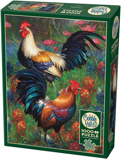 Cobble Hill 1000 Piece Puzzle - Roosters - Sample Poster Included