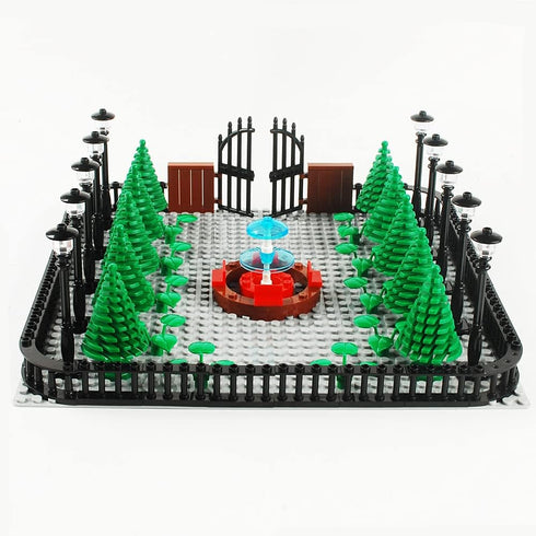 Park Building Blocks Fountain Scenery Accessories Street Set, DIY Building Kit Compatible with All Major Brands
