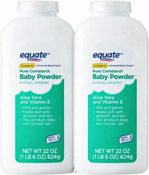 Generic 22 oz, 2-Pack Equate Hypoallergenic Pure Corn Starch Baby Powder