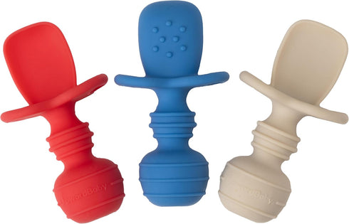 Upward Baby 3 Pack Silicone Feeding Spoons with Anti Choke Barrier, Self Feeding Toddler Utensils