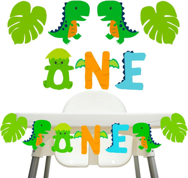 Dinosaur 1st Birthday Decoration High Chair Banner for Baby Boy, Dinosaur One Birthday Party Supplies