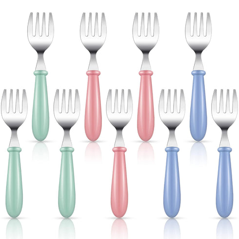 Chumia 9 Pieces Stainless Steel Toddler Forks, Kids Safe Utensils Set for Baby Self Feeding Training, Dishwasher Safe