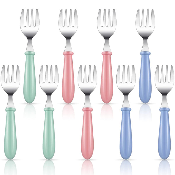 Chumia 9 Pieces Stainless Steel Toddler Forks, Kids Safe Utensils Set for Baby Self Feeding Training, Dishwasher Safe