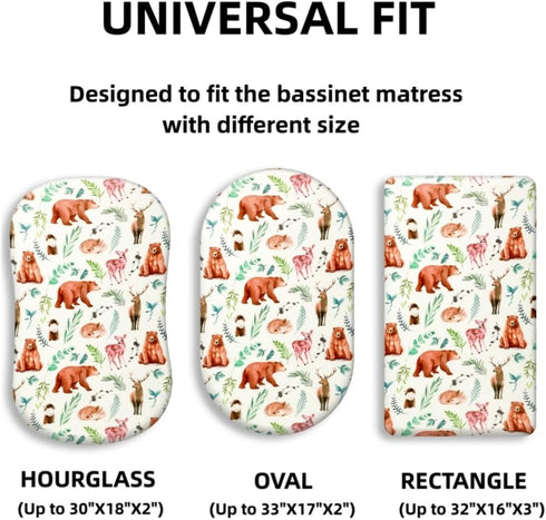 Jola's House 4 Pack Set Bassinet Sheets Woodland Forest Animals Wood Neutral Unisex Fitted Baby Bassinet Sheets
