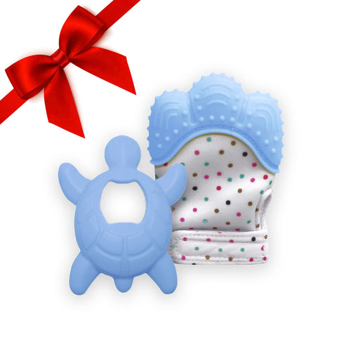 Liname 2 Pack Teething Mitten with Soothing Toy, Infant Chew Toy and Teething Glove