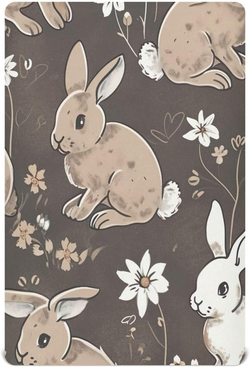 SDMKA Bunny Rabbits Brown Crib Sheets for Boys Girls - Portable Microfiber Fitted