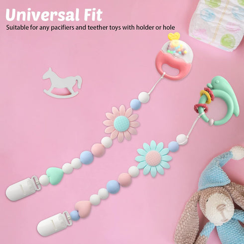 LSTRAGY 4 Pack Silicone Pacifier Clip, Pacifier Holder for Boys and Girls, Adorable Sunflower Pacifier Clips Fits