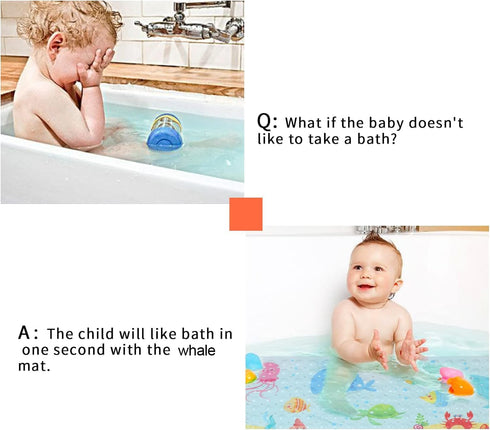 Large Kids Bath Mat for Tub, 40 x 16 Inch Non-Slip Cartoon Whale Anti-Slip Mat for Toddler Baby Bathtub