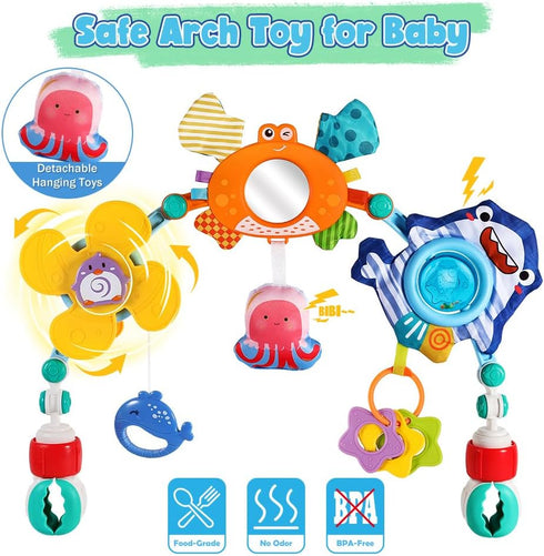 0 3 6 9 12 24 Baby Stroller Car Seat Toys,Adjustable Crib Mobile Activity Arch Toys with Sound Toy and Baby Hanging