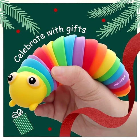 LUSTERMOON 2 Pieces Articulated Fidget Toy, Rainbow Caterpillar Toy Ocean Shark Decompression Toys, Stim Toy