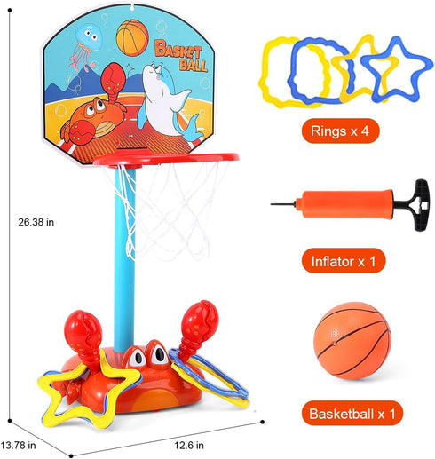 Toddler Basketball Hoop, 2 in 1 Sports Toy Set for Kids with Ring Toss Game