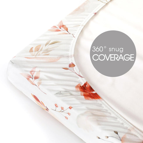 Pack n Play Sheets Fitted, 3 Pack, Stretchy Ultra Soft Jersey Knit, Watercolor Rose Flora