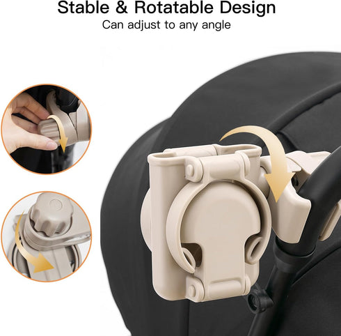 3 1 360 Gromast in Foldable Stroller Cup Holder with Phone Holder, Rotatable Bottle Holder, Universal Cup Holder