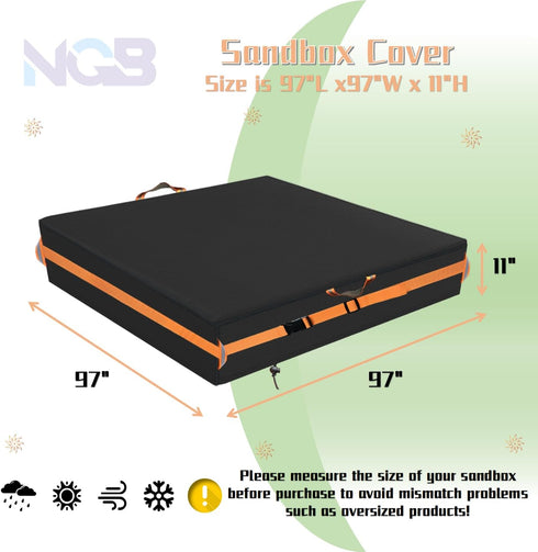 (97" L97" W11" Sandbox Cover, Square Sandbox Cover Waterproof, Outdoor Toddler's Sand Box Covers for Sand Protection