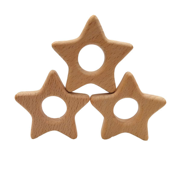 Lovely Cartoon Wood Star Teether Pure Natural Animal Shape Beech Wooden Handmade Pattern for DIY Jewelry Making (10pcs)
